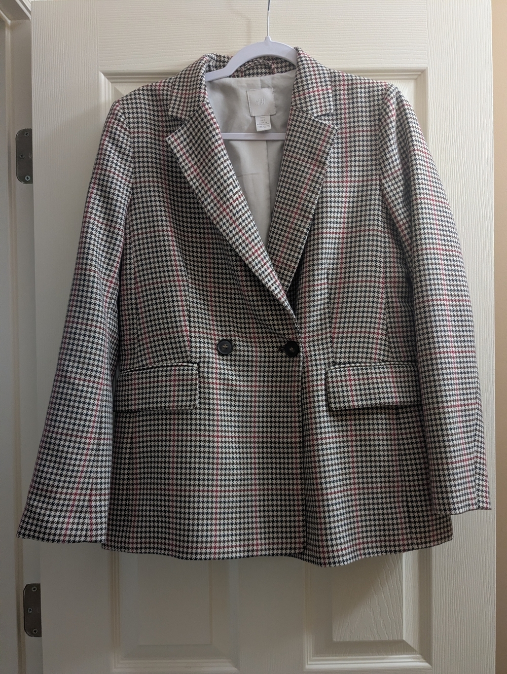 H&M Plaid Blazer in Cream, Brown, Black, and Red | Women's Size 8